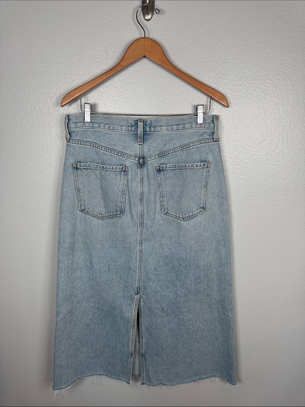 Agolde Hilla Light Blue Cotton Denim Maxi Skirt with frayed hem size 28 - Picture 6 of 10